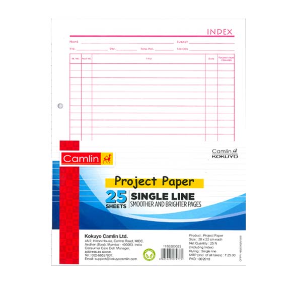 Camlin - Single Line Ruled -Project Paper - 25 Sheets Pack