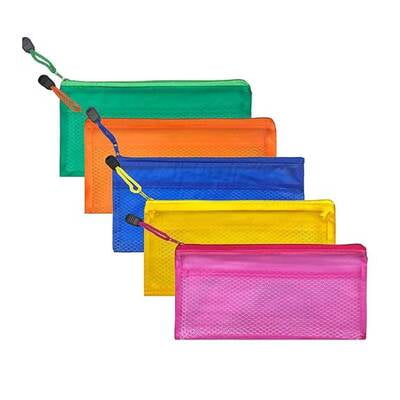 Mesh Zipper Pencil Pen - Stationary Case - Cheque Holder Bag -Cosmetics vanity Pouch
